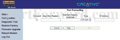 Creative Blaster8015U port forward