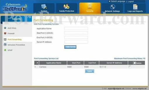 Cyberoam NetGenie port forward