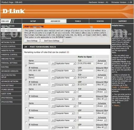 Dlink DIR-645 port forward