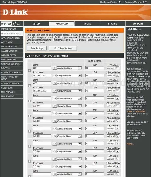 Dlink DHP-1565 port forward