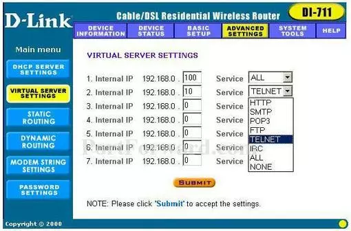 Dlink DI-711 port forward