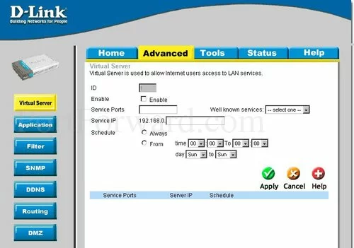 Dlink DI-714P+ Virtual Server