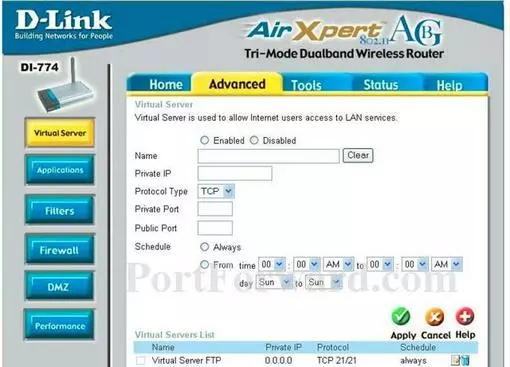 Dlink DI-774 port forward