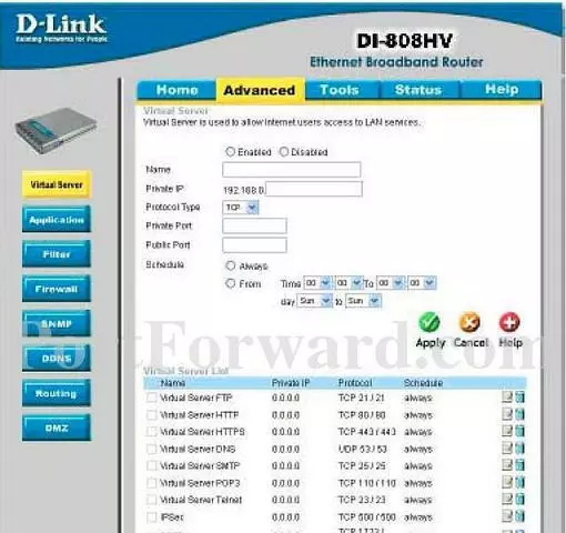 Dlink DI-808HV port forward