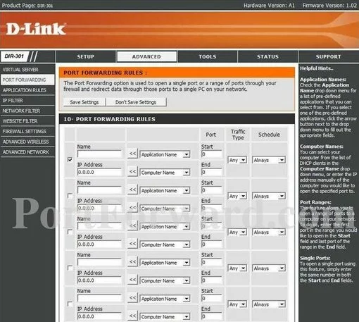 Dlink DIR-301 port forward