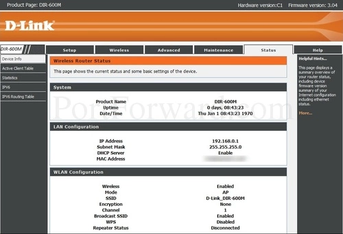 Dlink DIR-600M Device Info