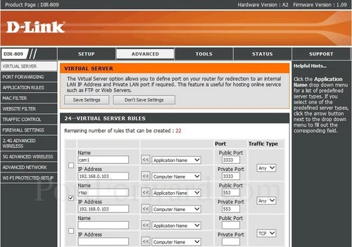 D-Link DIR-809 Virtual Server