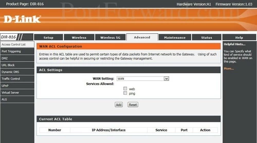 D-Link DIR-816 Access Control List