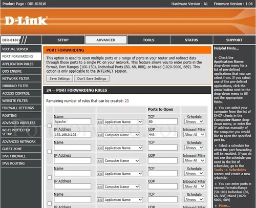 D-Link DIR-818LW Port Forwarding