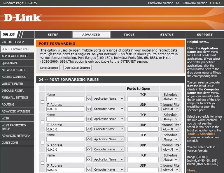 D-Link DIR-825 Port Forwarding