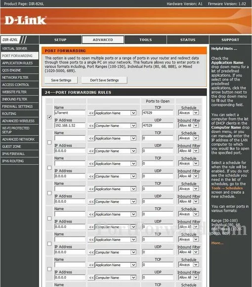 Dlink DIR-826L port forward