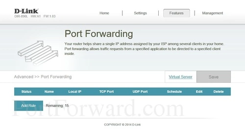D-Link DIR-890L Port Forwarding