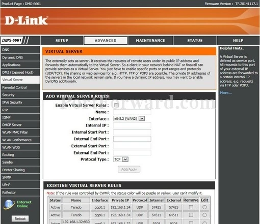 Dlink DMG-6661 port forward