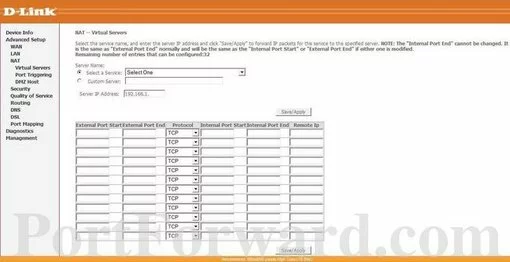 Dlink DSL-2524B port forward