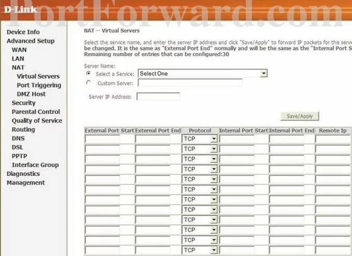 Dlink DSL-2540U port forward