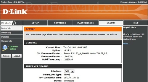 Dlink DSL-2877AL Device Info