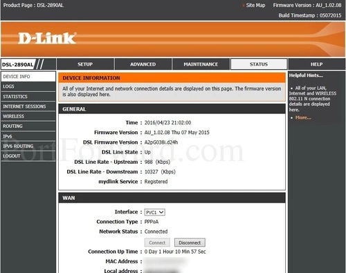 Dlink DSL-2890AL Device Information