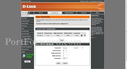 Dlink DSL-3680 port forward
