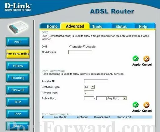 Dlink DSL-500Gv4 port forward