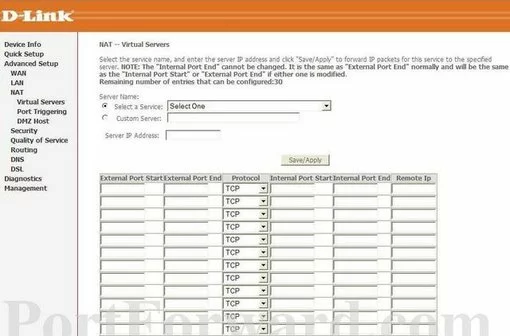 Dlink DSL-520B port forward
