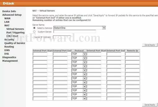 Dlink DSL-526B port forward