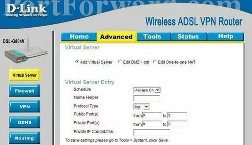 Dlink DSL-G804V port forward
