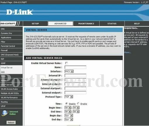 Dlink DVA-G3170i port forward