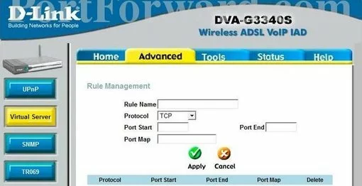 Dlink DVA-G3340S port forward