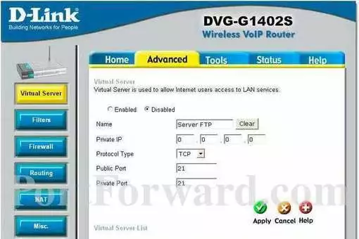 Dlink DVG-G1402S port forward