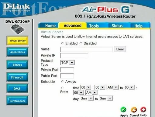 Dlink DWL-1750 port forward