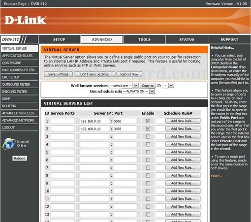 Dlink DWR-512 port forward