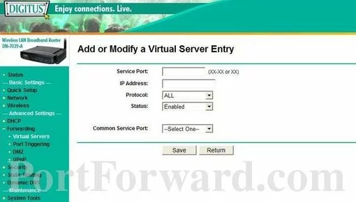 Digitus DN7039-A port forward