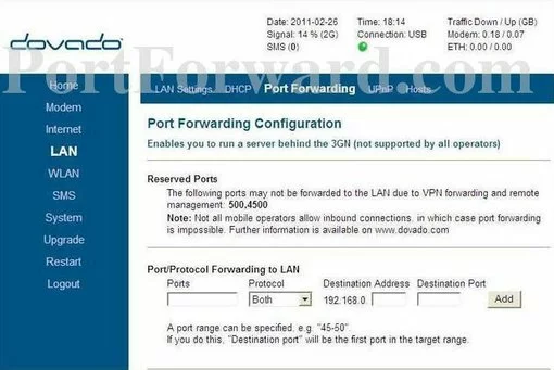 Dovado Dovado_3GN port forward