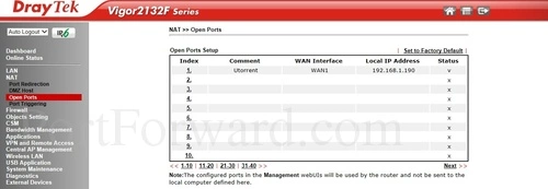 DrayTek Vigor2132F Open Ports