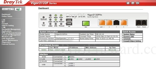 DrayTek Vigor2132FVn Dashboard