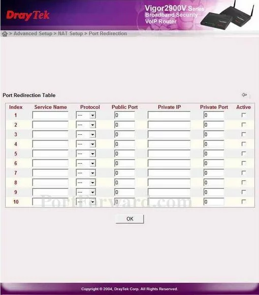 DrayTek Vigor-2900V port forward