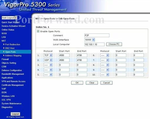 Draytek VigorPro_5300 port forward