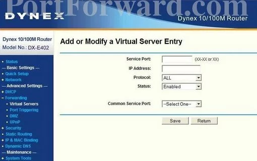 Dynex DX-E402 port forward