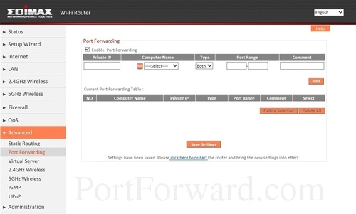 Edimax BR-6208AC Port Forwarding