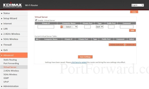 Edimax BR-6208AC Virtual Server