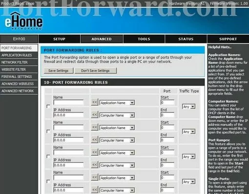 eHome EH100 port forward