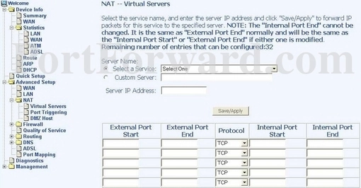 Elcon ADSL2253EU port forward