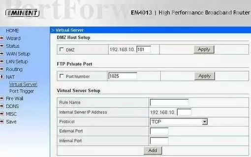 Eminent EM-4013 port forward