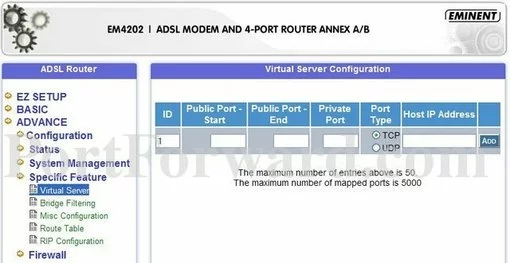 Eminent EM4202 port forward