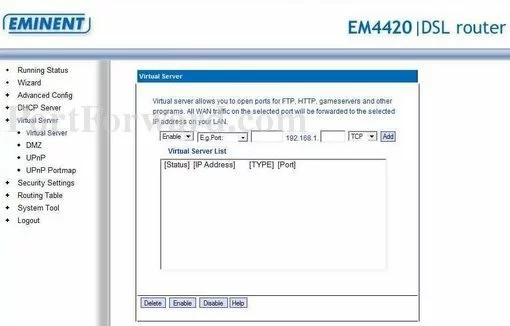 Eminent EM4420 port forward