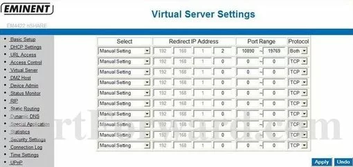 Eminent EM4422 port forward