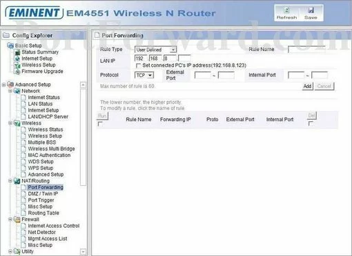 Eminent EM4551 port forward