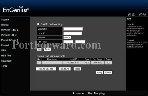 EnGenius ESR600H port forward