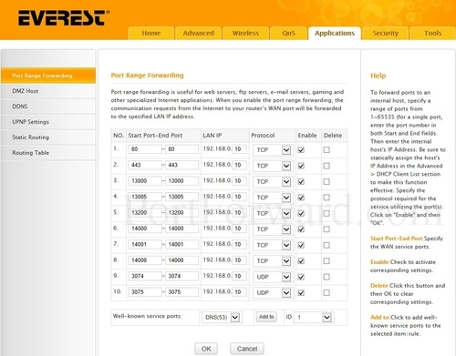 Everest EWR-301 Port Range Forwarding