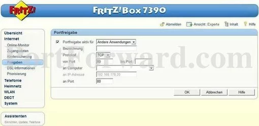 FRITZ WLAN7390 port forward